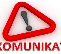 Czerwony trojkat z wykrzyknikiem. Napis komunikat