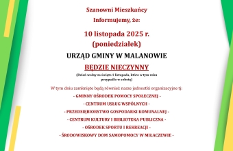 10 listopada Urząd Gminy w Malanowie będzie nieczynny