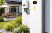 magazyn energi przy domu w tle instalacja fotowoltaiczna na dachu