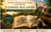 kolorwa grafika z pejzazem na pierwszym planie stara ksiega ptasie pioro i  atrament